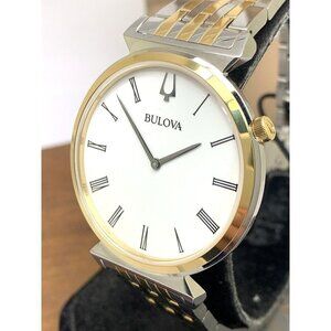 Bulova Men's Watch 98A233 Regatta Quartz White Dial Two Tone Gold Silver Steel